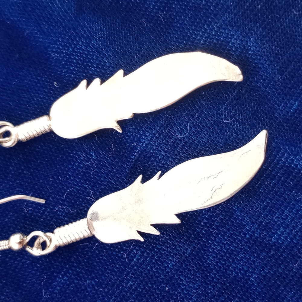 Sterling Silver Feather Dangle Earrings - Picture 5 of 12